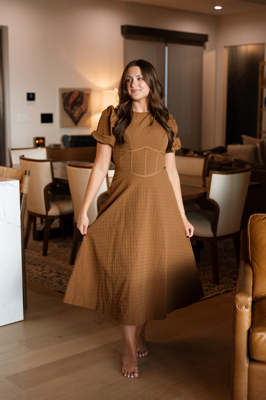 Hattie Midi Dress- Brown