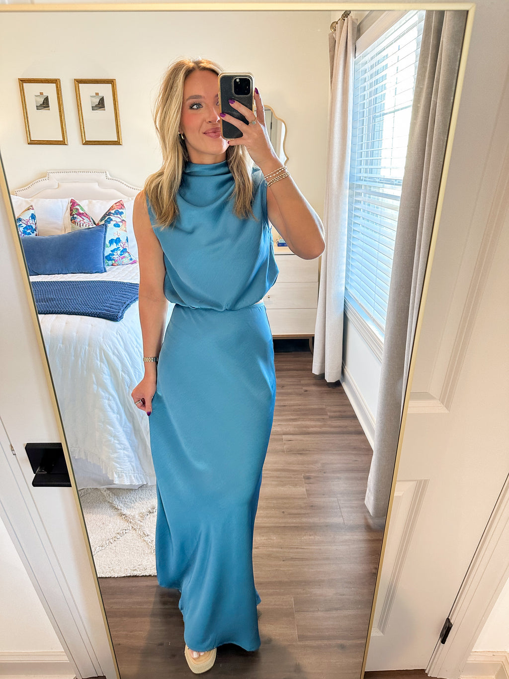Rosie Satin Skirt Set- Teal