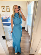 Rosie Satin Skirt Set- Teal