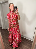 Mersin Floral Maxi Dress- Pink/Brown
