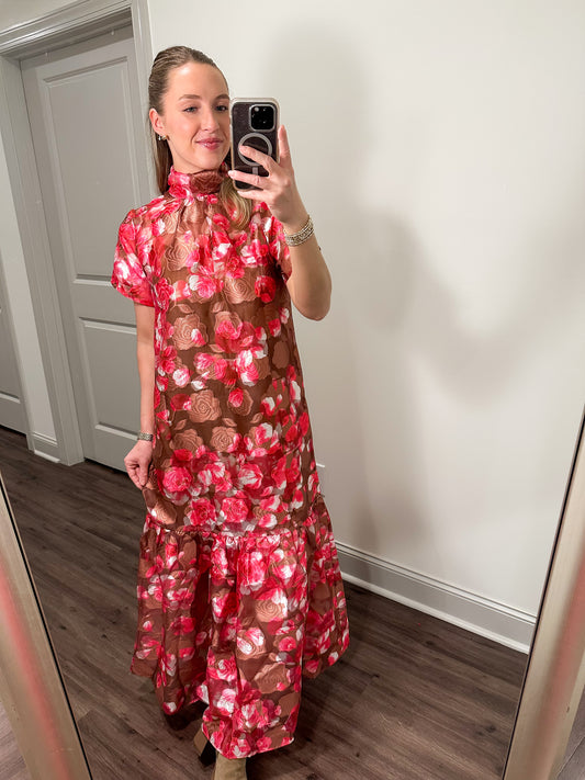 Mersin Floral Maxi Dress- Pink/Brown