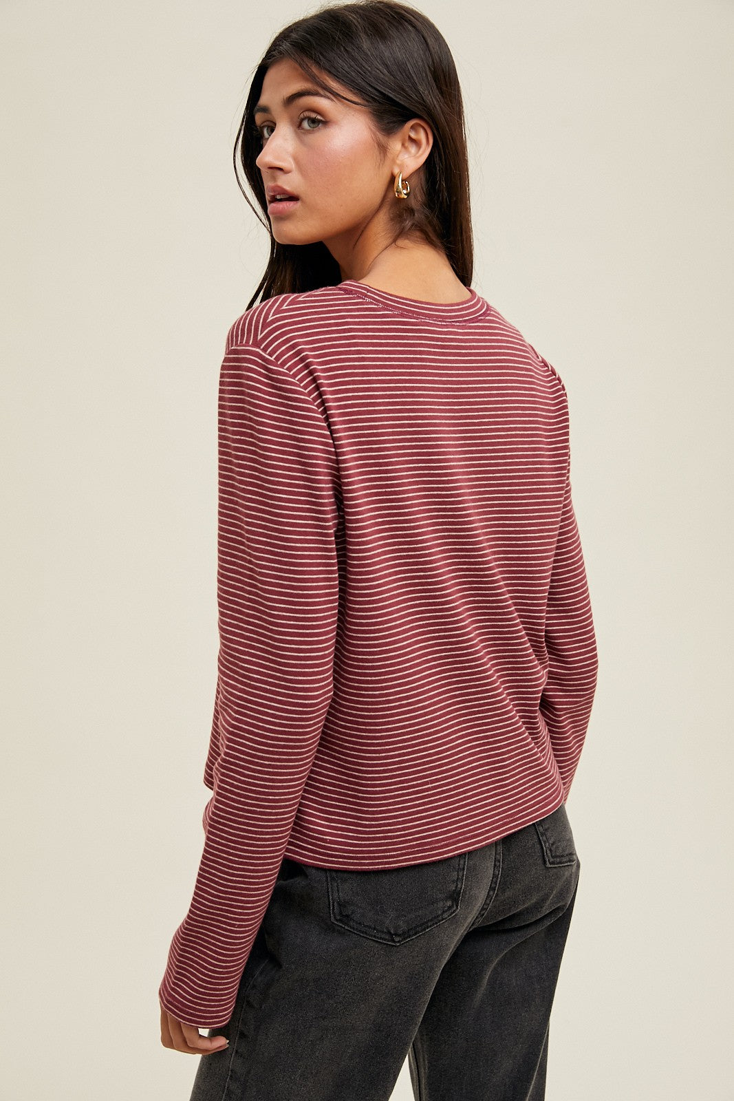 Noah Stripe Top- Wine