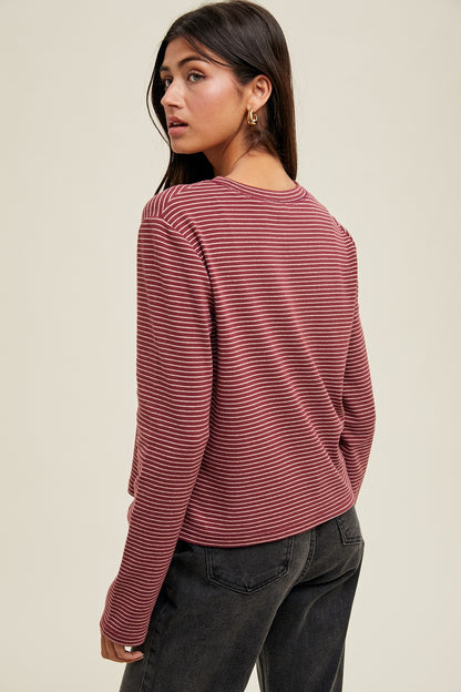 Noah Stripe Top- Wine