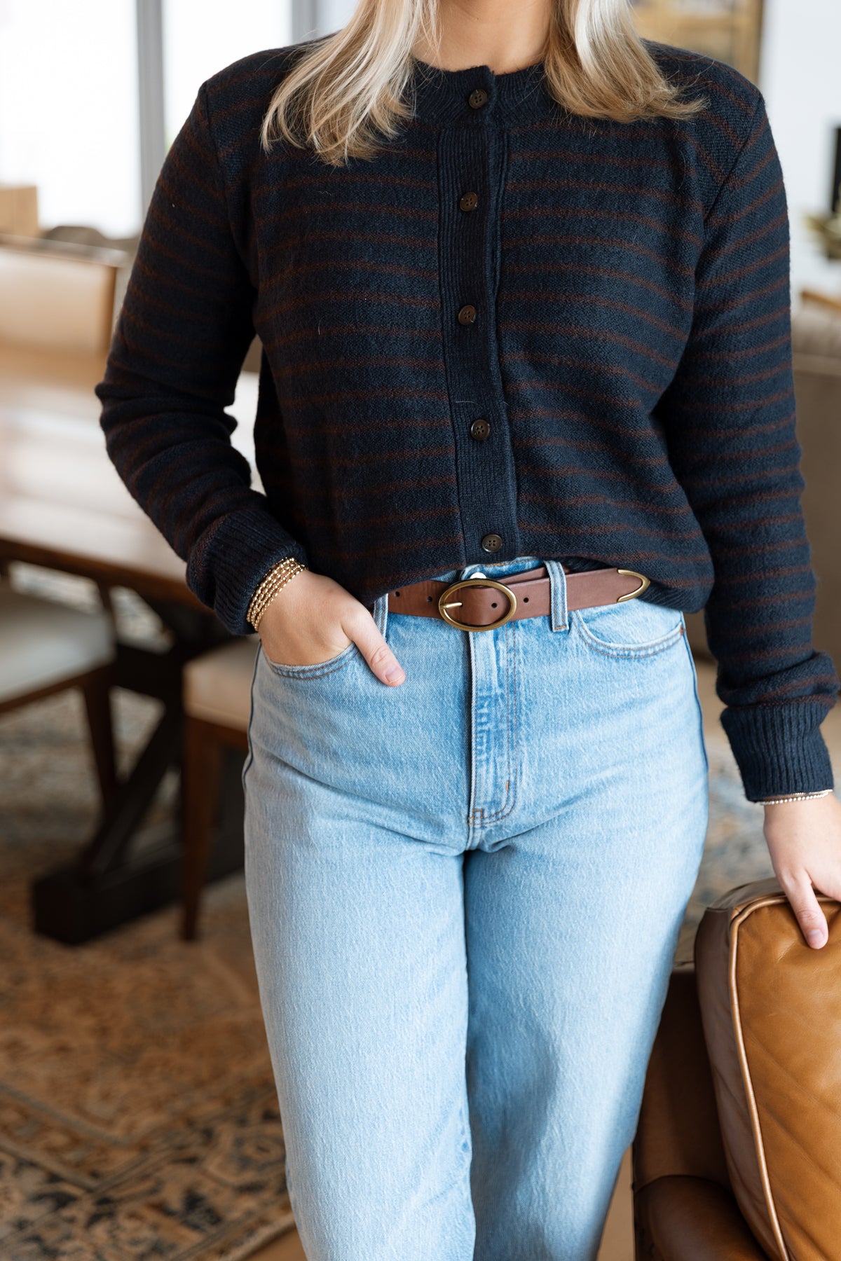 Celine Stripe Cardigan- Midnight