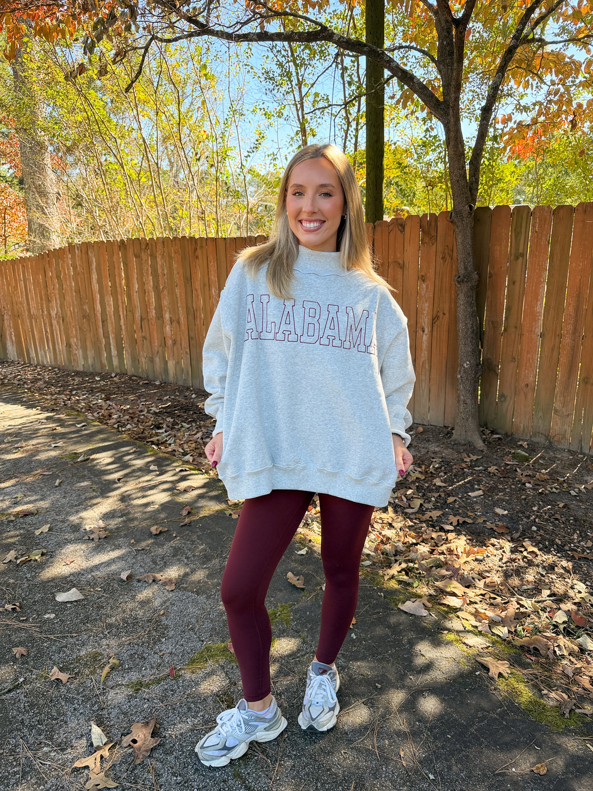 Alabama Stitch Outline Mockneck Sweatshirt- Grey