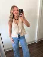 Back Tie Halter Vest- Tan