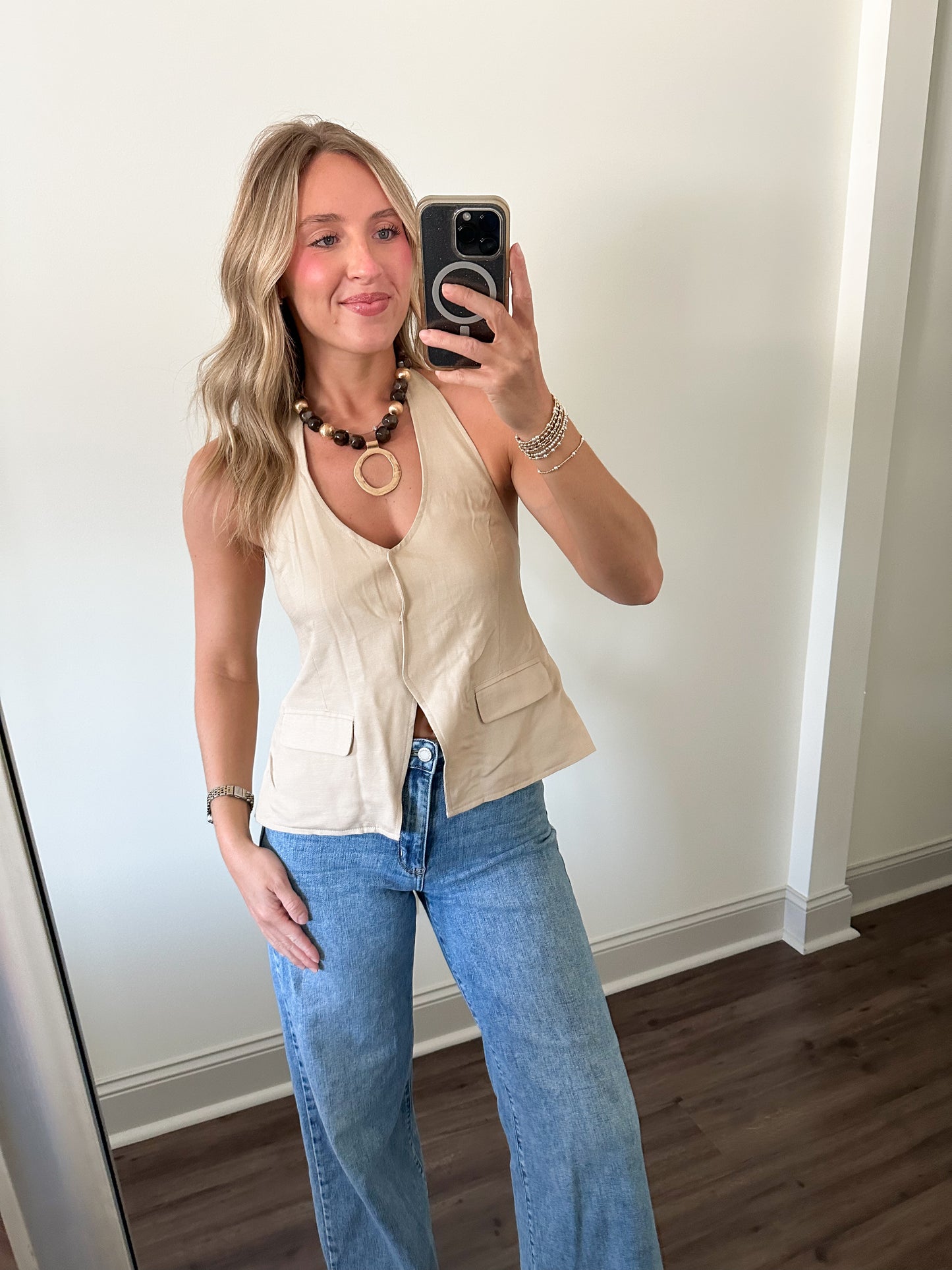 Back Tie Halter Vest- Tan