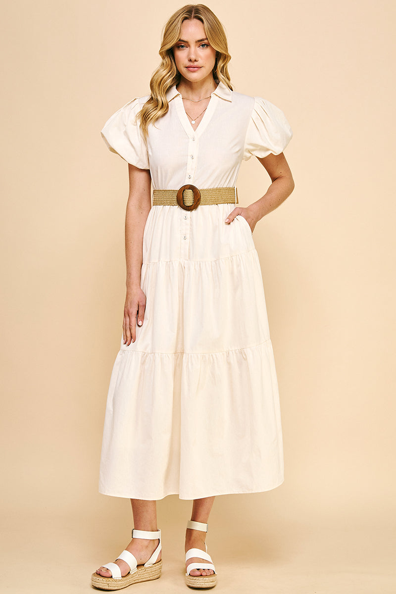 Amanda Belted Maxi- Cream