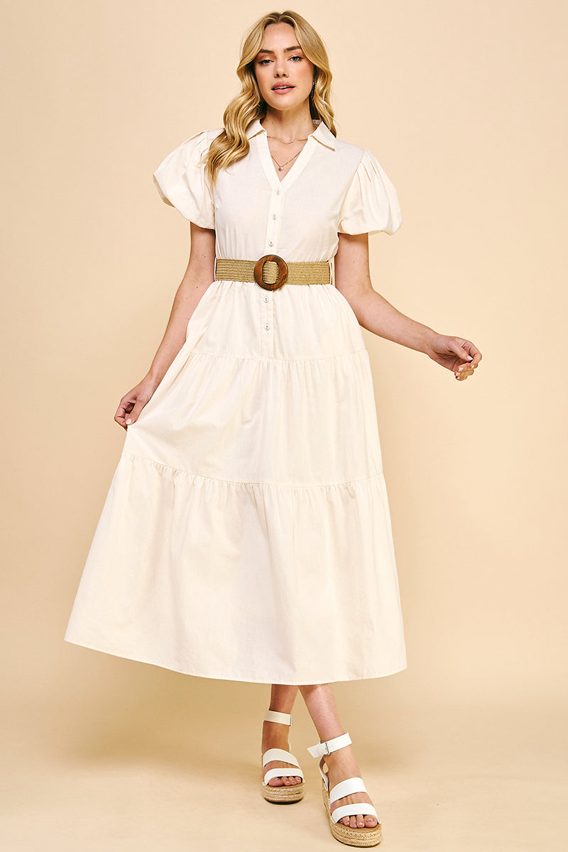 Amanda Belted Maxi- Cream