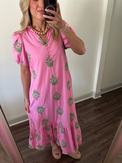 Botanical Maxi Dress- Pink