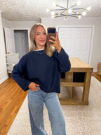 Jamie Contrast Layered Knit Tee- Navy
