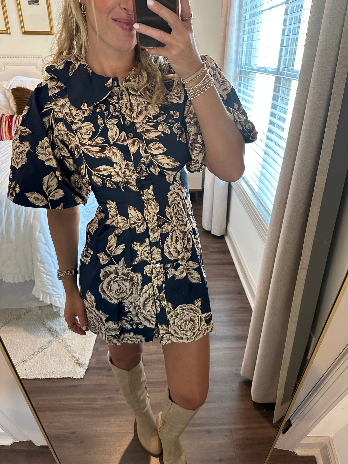 Pamila Balloon Mini Dress- Navy