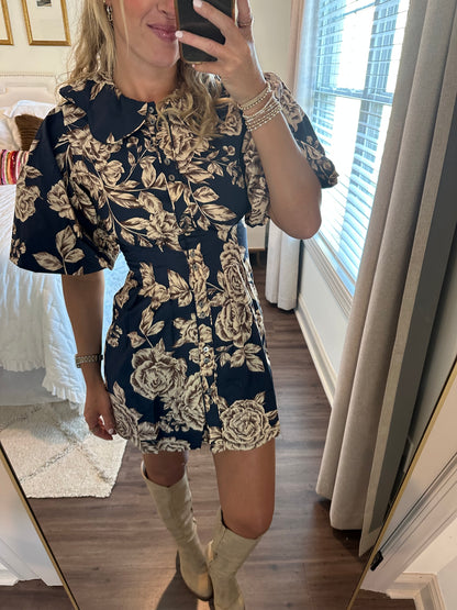 Pamila Balloon Mini Dress- Navy