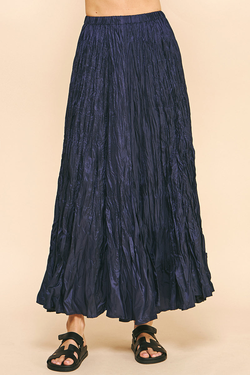 Crinkled Maxi Skirt- Navy