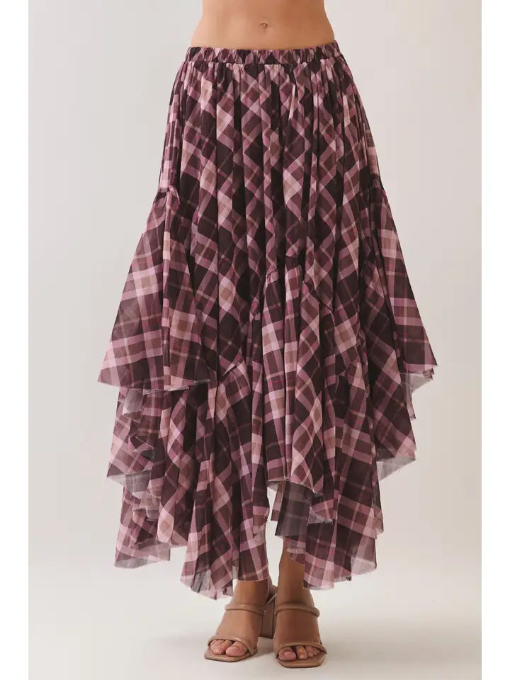 The Hattie Check Skirt- Chocolate