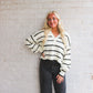 Stripe Pattern Collar Sweater- Cream/Black