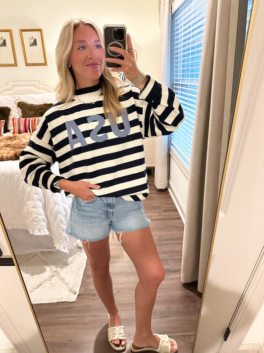 USA Stripe Sweater- Navy/White