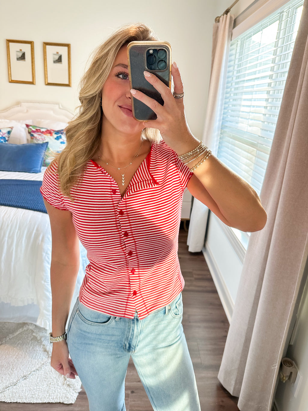 Tahni Stripe Top- Red/White
