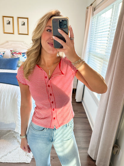 Tahni Stripe Top- Red/White