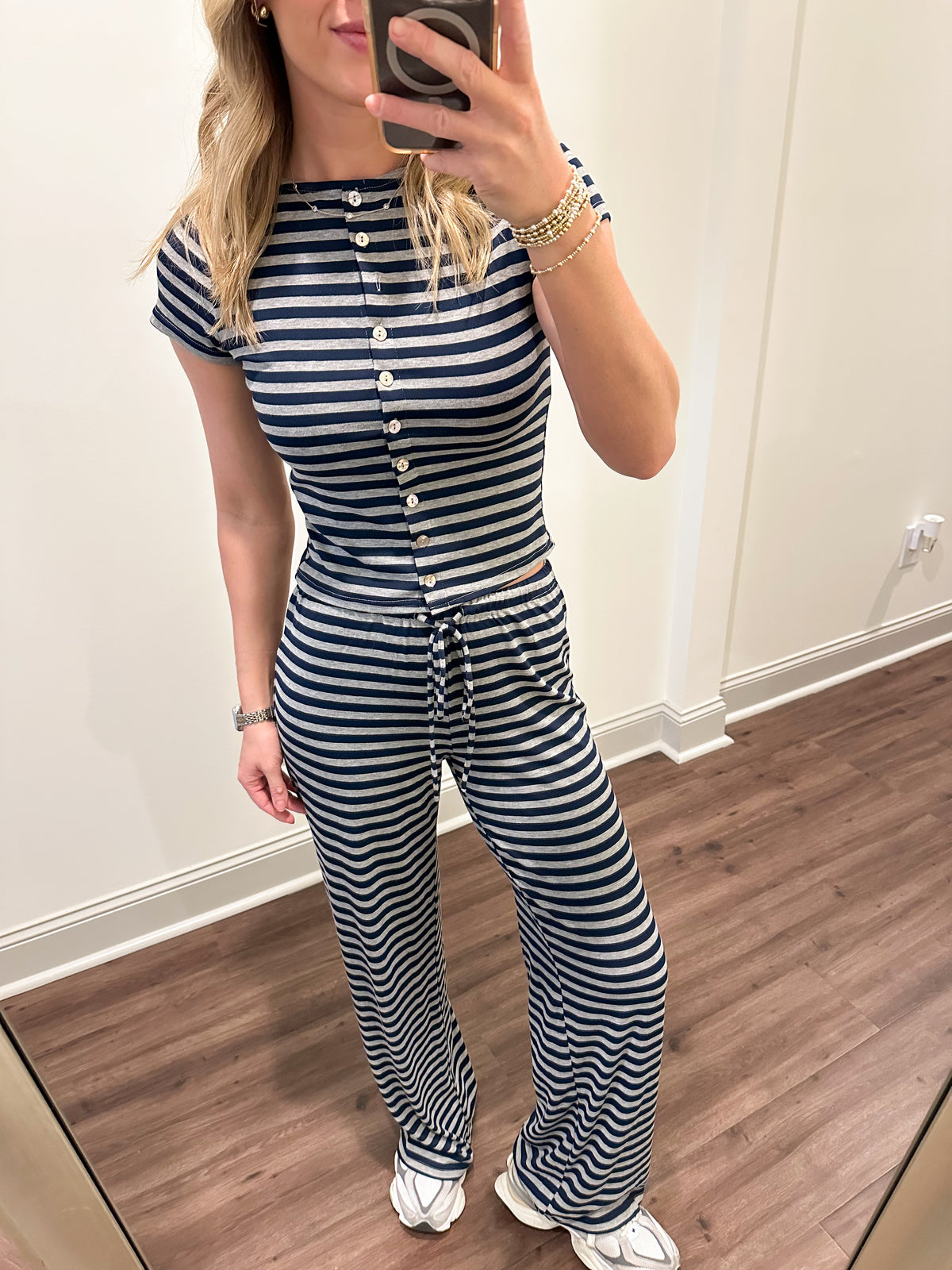 Ronnie Stripe Set- Navy/Grey