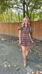 Lizzie Plaid Mini Dress- Brown