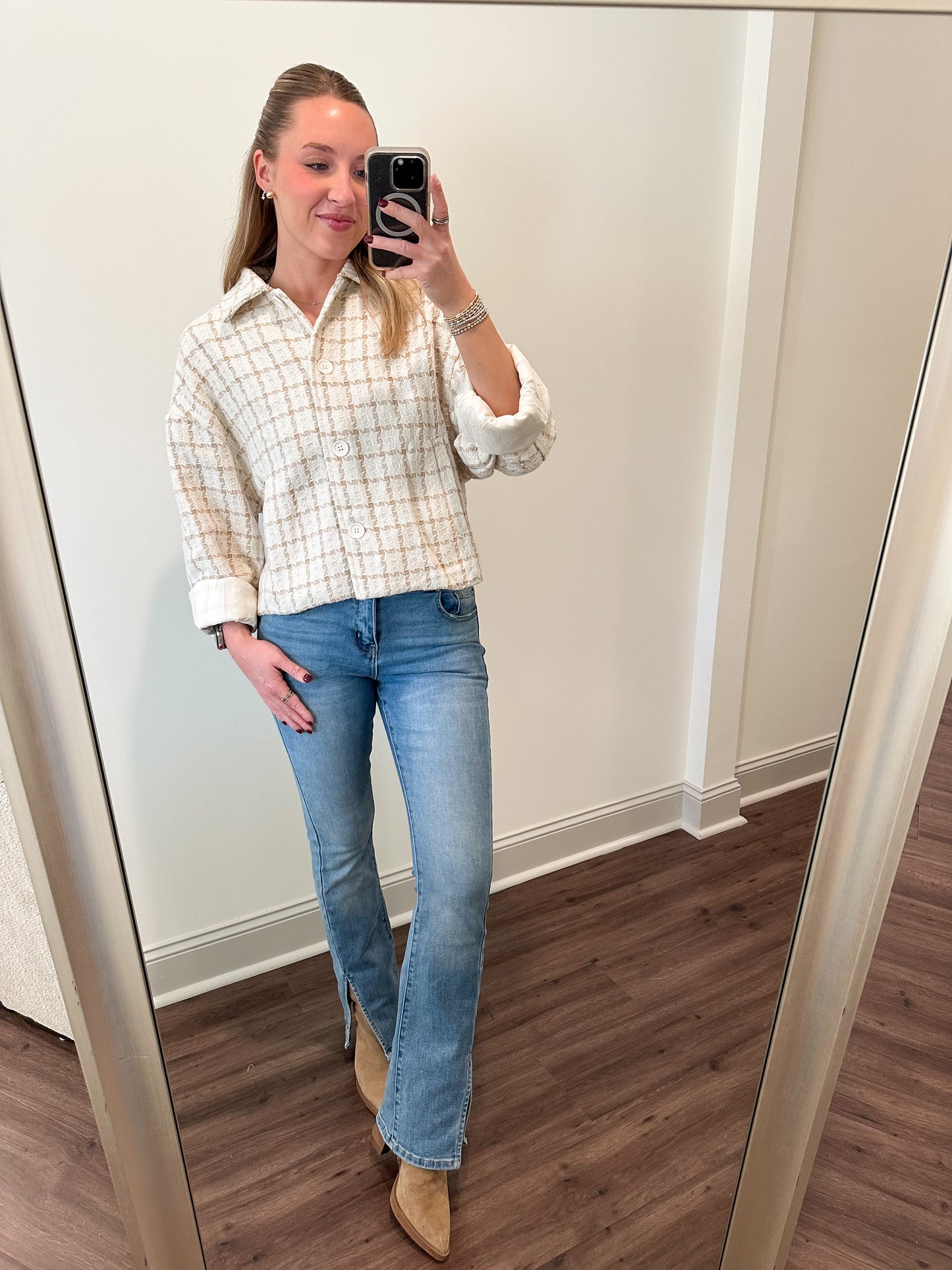 Tweed Plaid Jacket- Cream