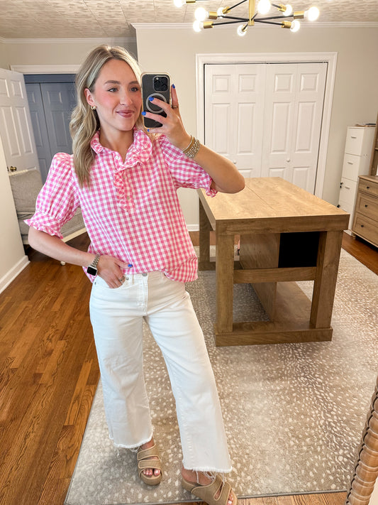 Annie Gingham Top- Pink