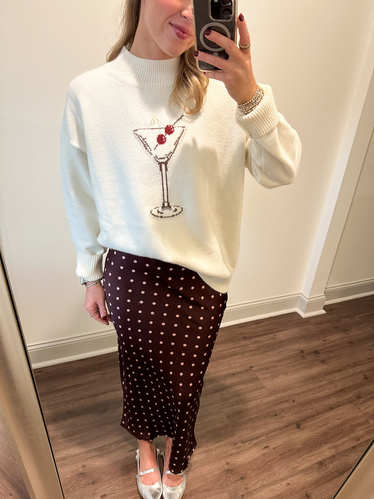 Cherry Martini Sweater- Cream