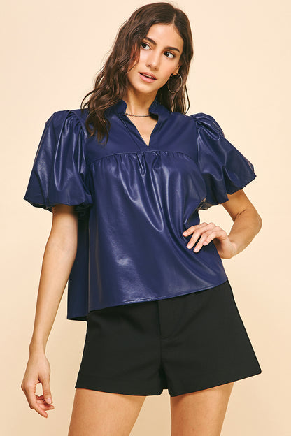 Navy Leather Top