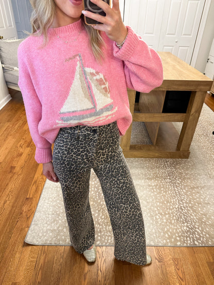 Sailboat Knit Sweater- French Pink