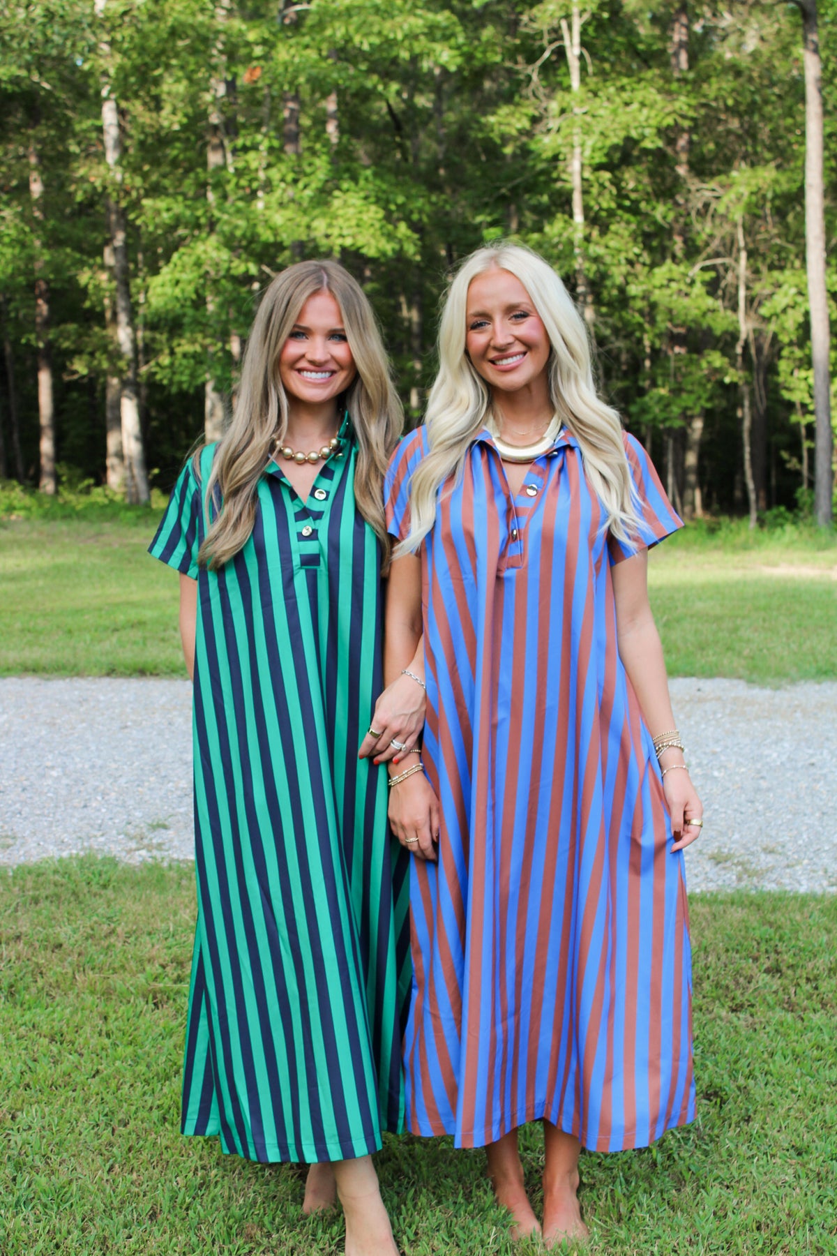 Frankie Stripe Midi Dress- Navy
