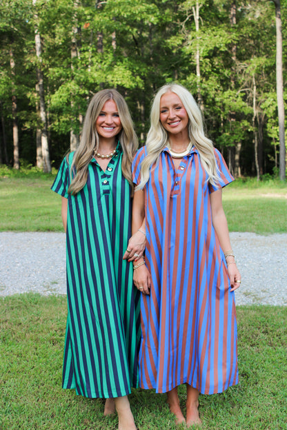 Frankie Stripe Midi Dress- Navy