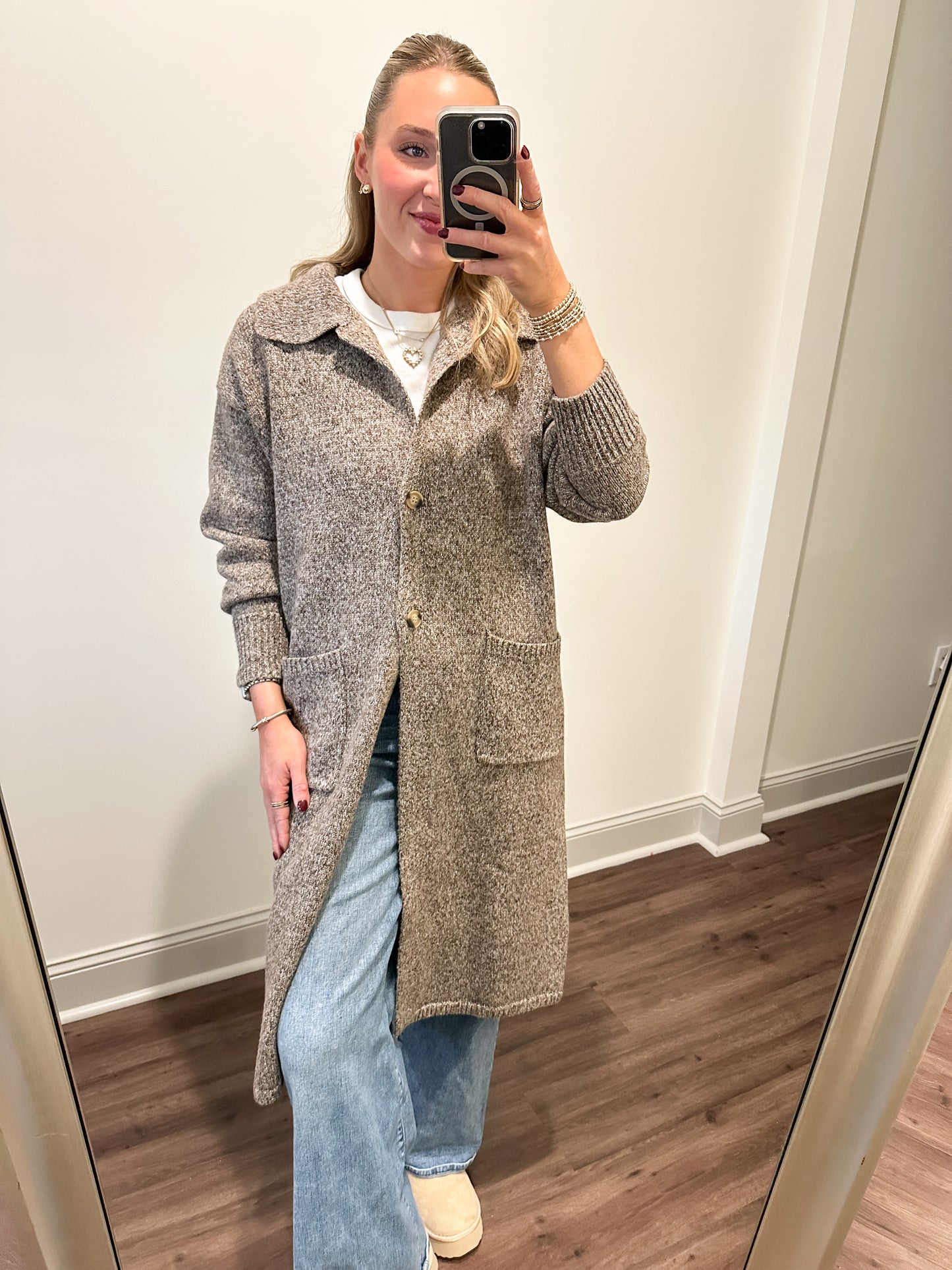 Collared Maxi Cardigan- Brown