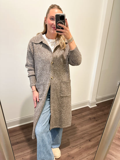 Collared Maxi Cardigan- Brown