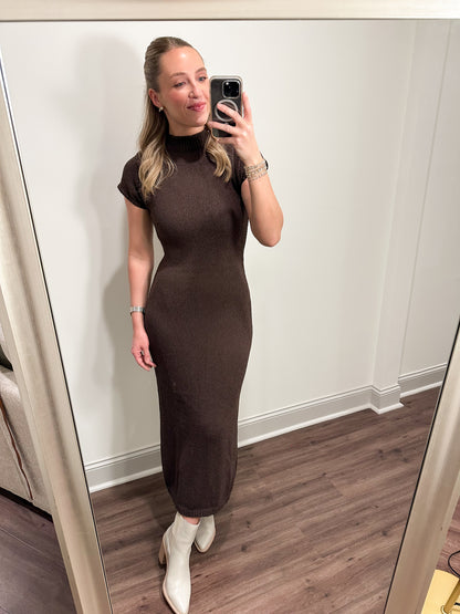 Grayson Sweater Midi Dress- Brown