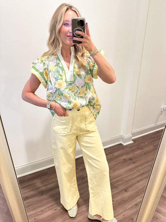 Scallop Pocket Pants- Lemon