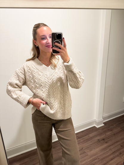 Heather Cable Knit Sweater- Oat