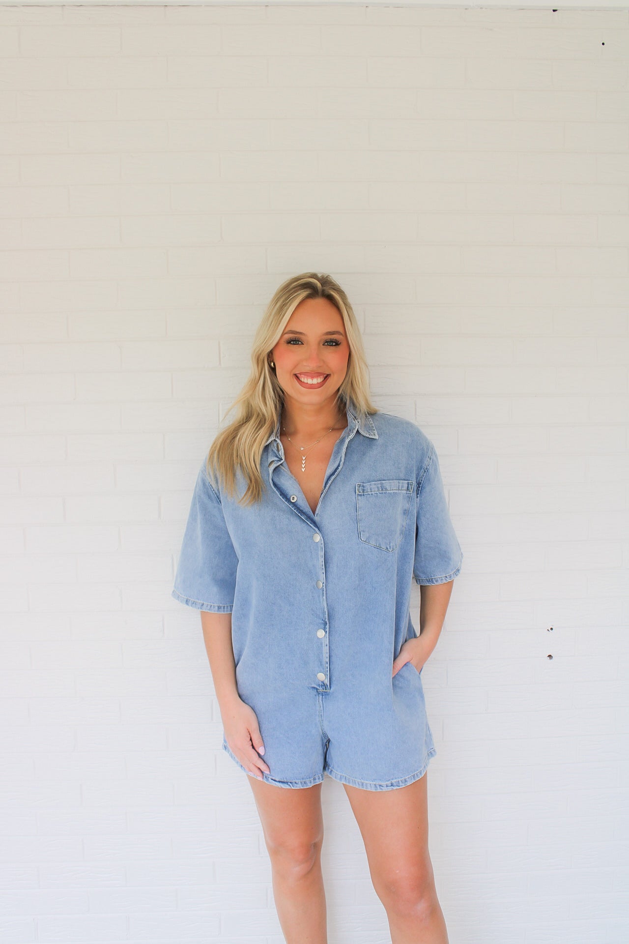 Leaanne Denim Romper- Light