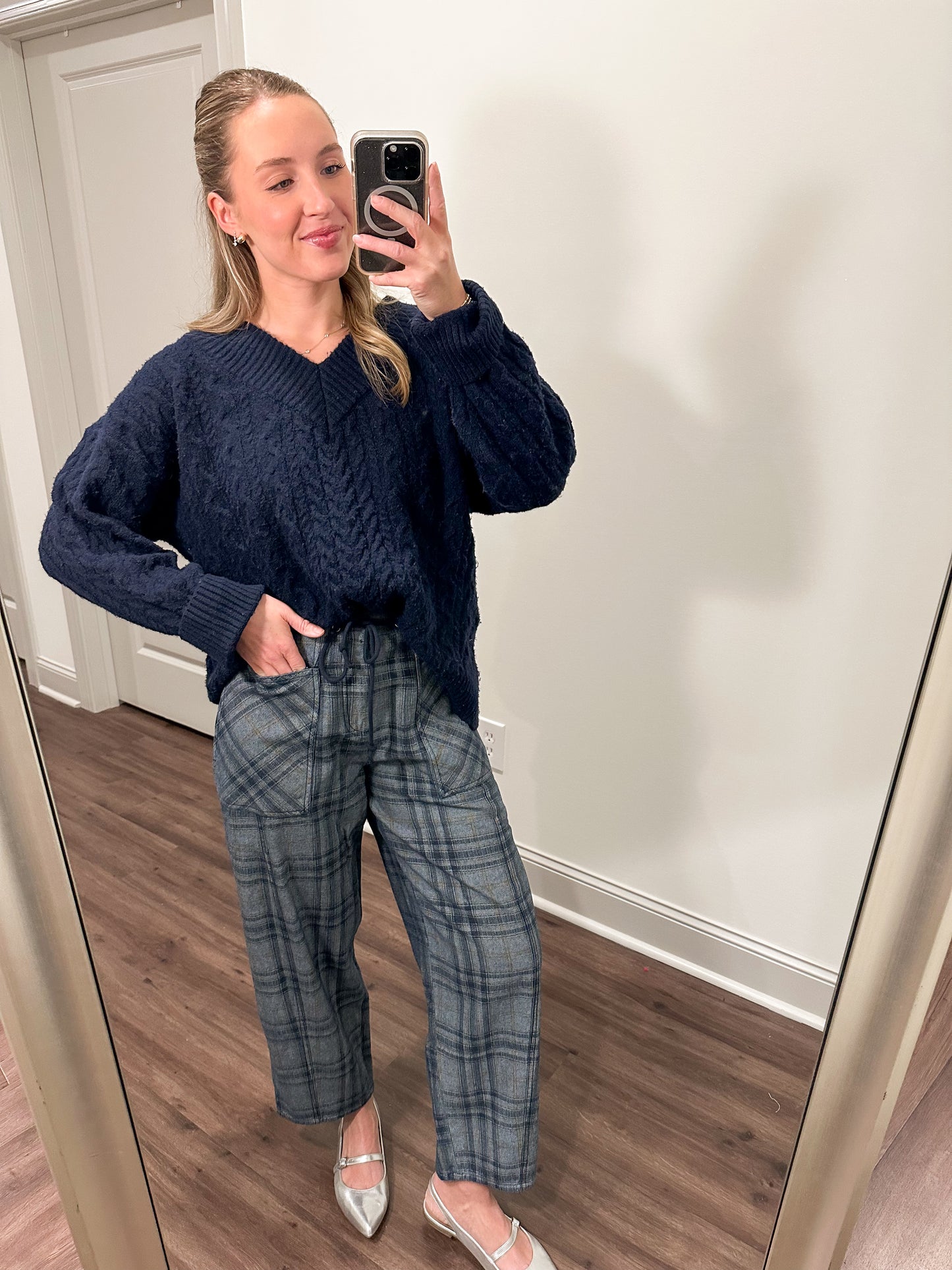 Heather Cable Knit Sweater- Navy