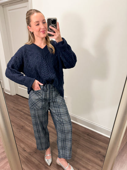 Heather Cable Knit Sweater- Navy