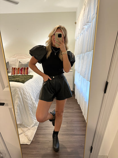 Leather Sleeve Top- Black