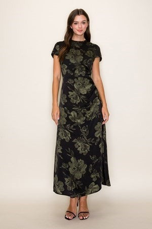 Adeline Floral Maxi Dress- Black/Olive