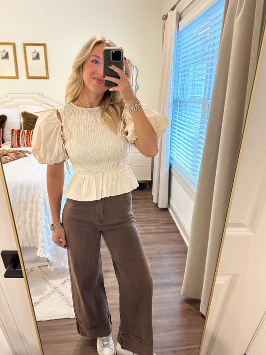 Millie Detachable Sleeve Top- Eggshell
