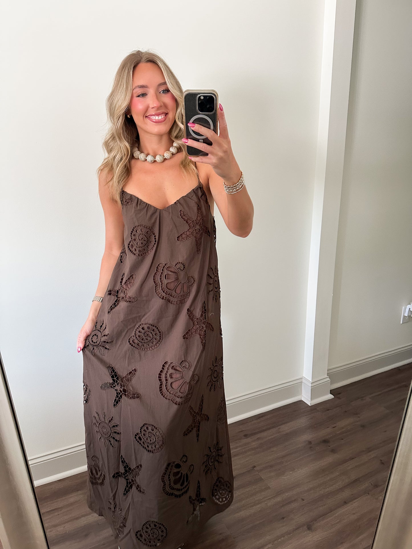 Star Fish Eyelet Maxi Dress- Brown