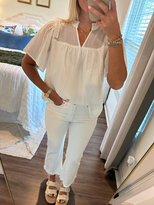 Pearl Sleeve Top- White