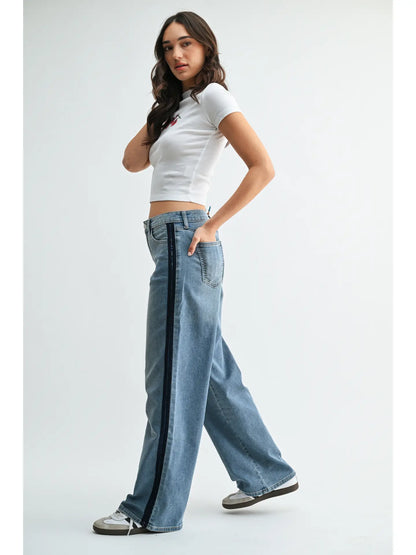 Mid Rise Tuxedo Sweat Pant Jeans - Medium Denim