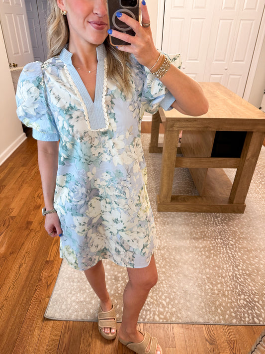 Aurelia Floral Mini Dress- Light Blue