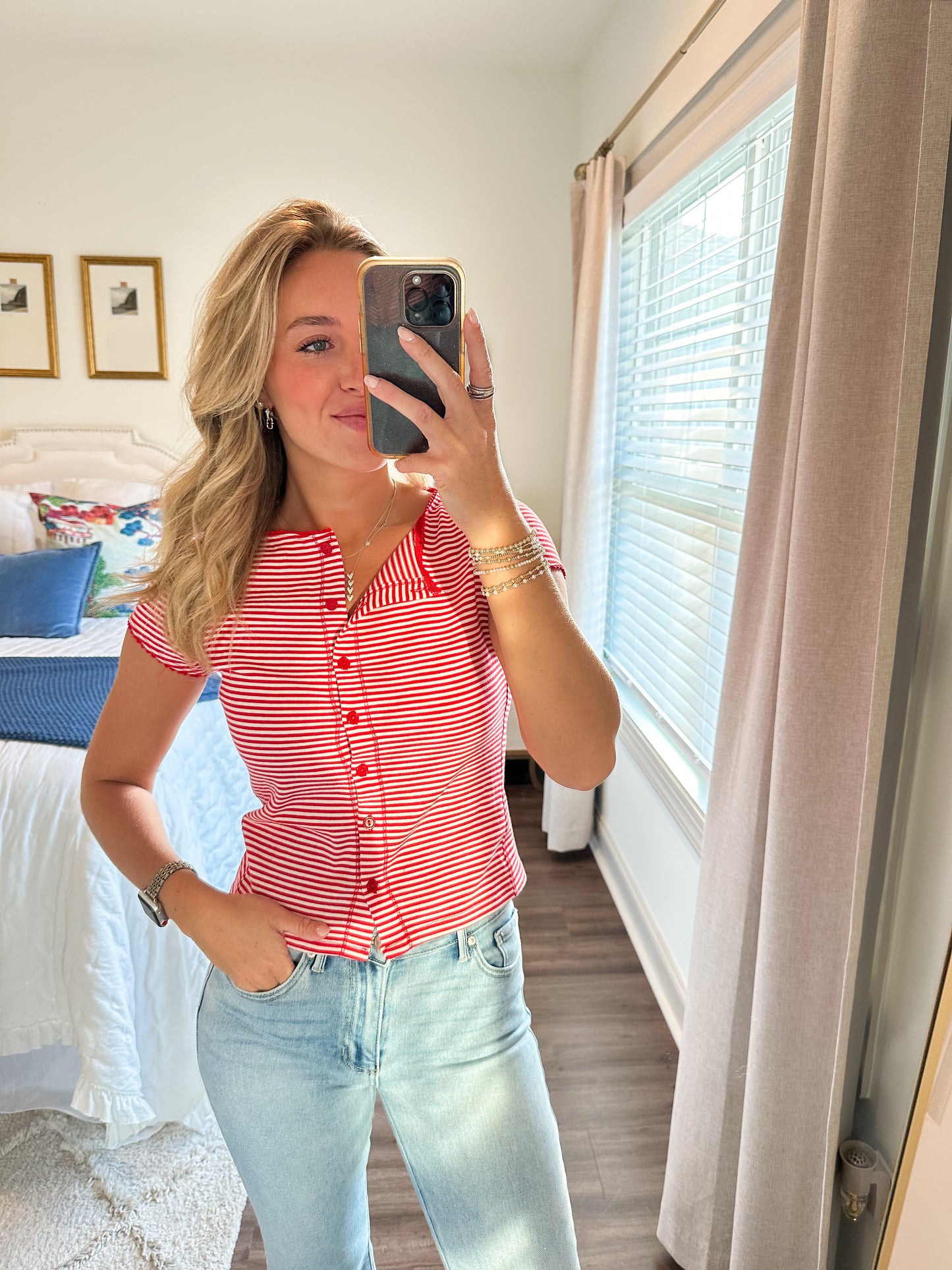 Tahni Stripe Top- Red/White