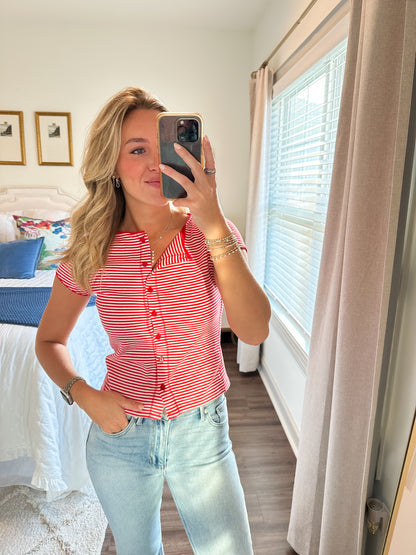 Tahni Stripe Top- Red/White