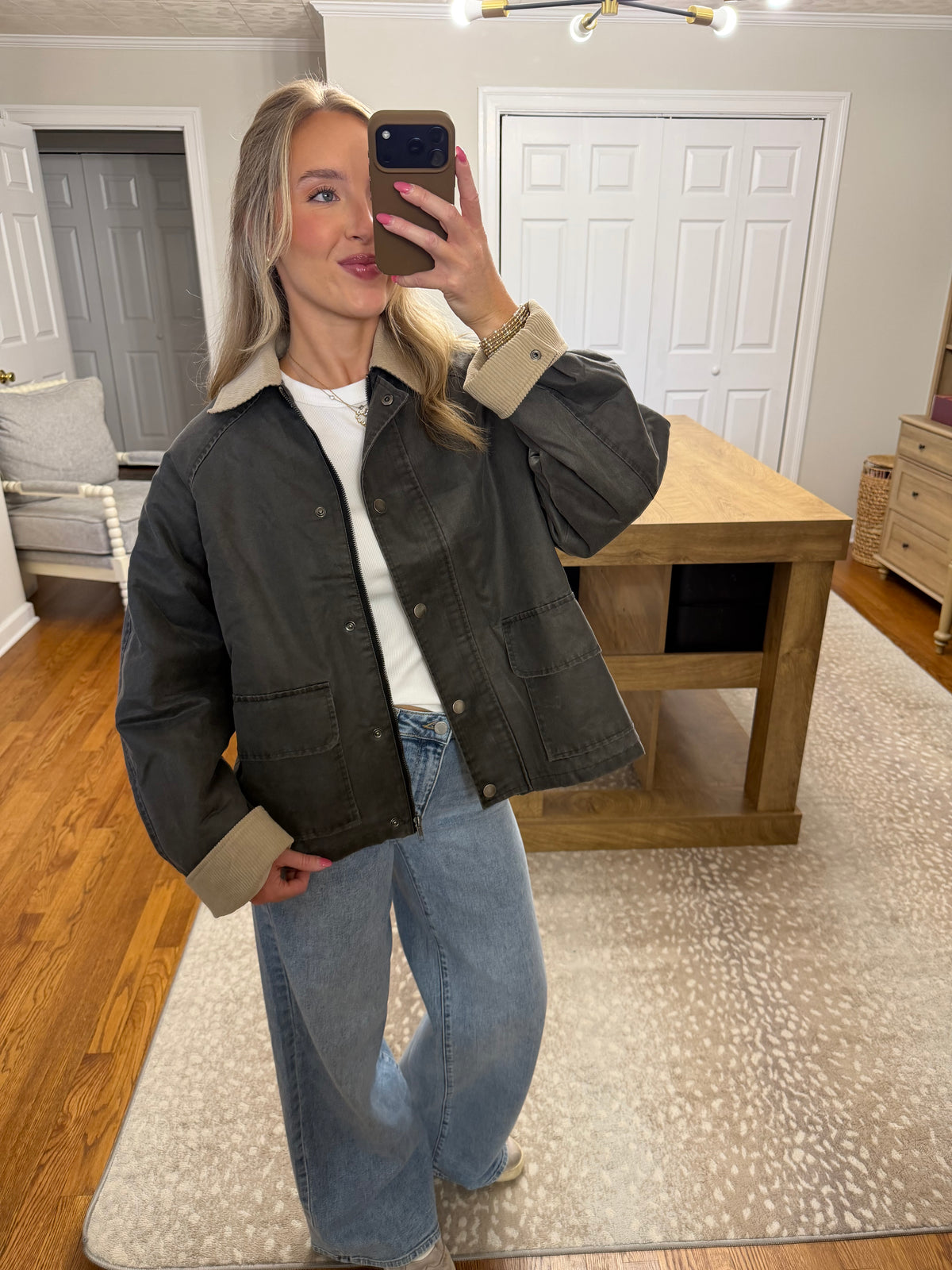 Collar Contrasted Utility Jacket- Charcoal